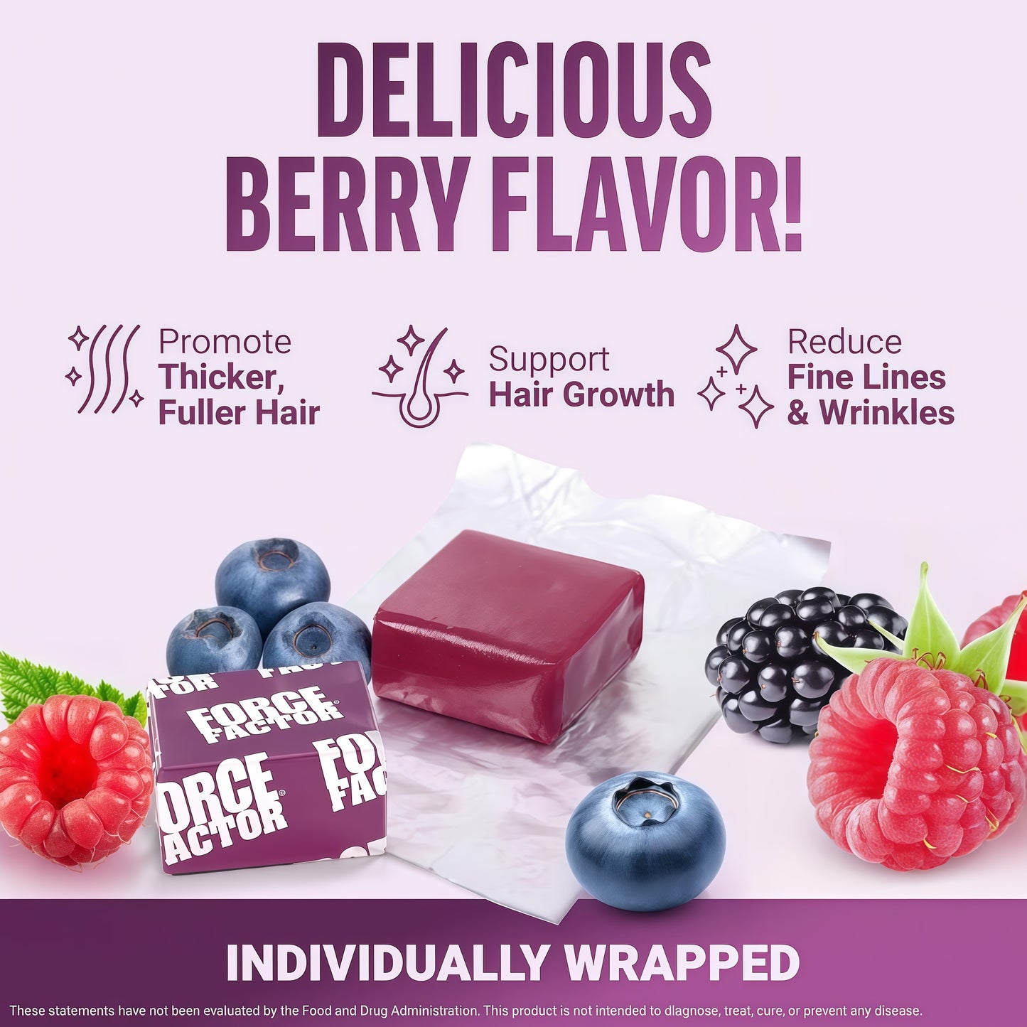 Force Factor Hair Growth Accelerator Soft Chews | Hair Growth Vitamins for Women and Men | Clinically Studied Lustriva & Biotin | Promotes Thicker, Fuller, Stronger Hair | Mixed Berry | 60 Soft Chews